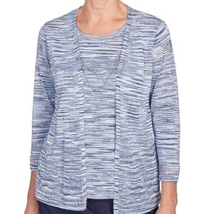 Alfred Dunner Blue Patterned Cardigan and Top